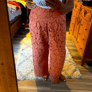Anthropologie Coral Lace Wide Leg Pants Size 12. NWT